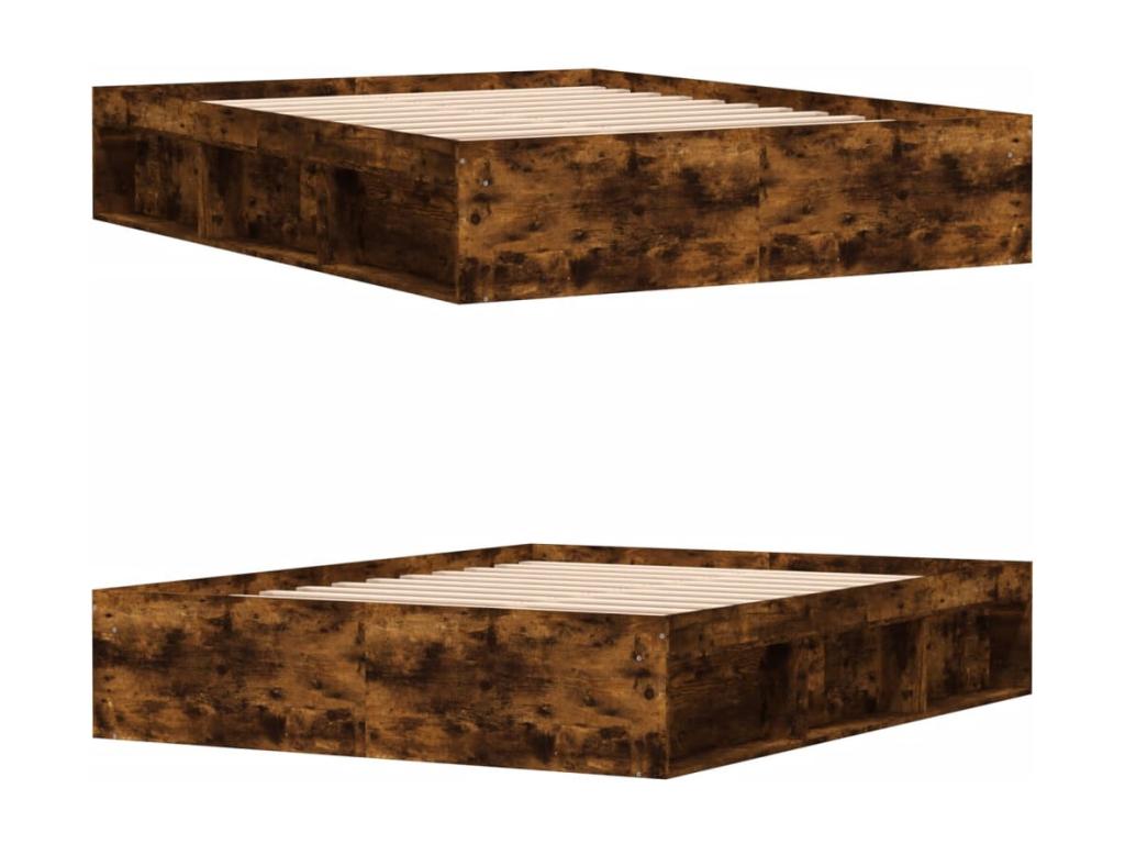 Brown Oak Wood Bed Frame, 140 x 200 cm