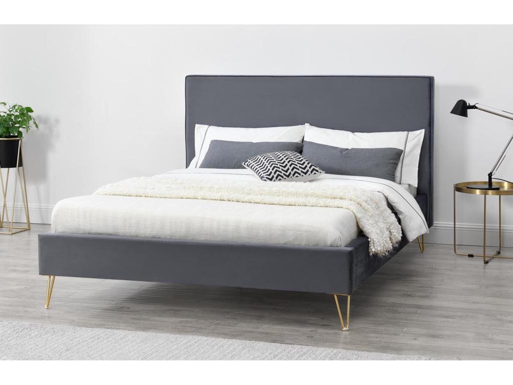 Gray Velvet Bed Frame, 160 x 200 cm
