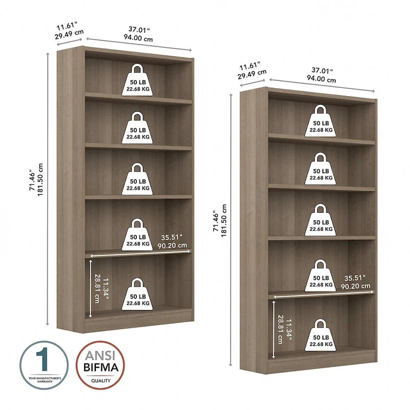Universal Tall 5 Shelf Bookcase Storage - Set of 2 by Bush Furniture