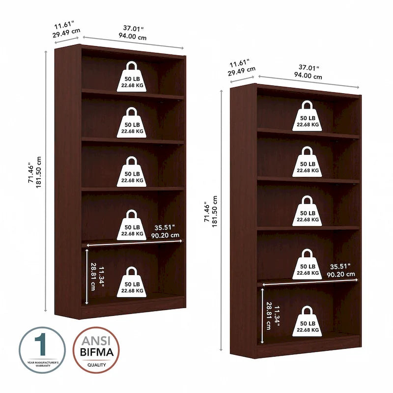 Universal Tall 5 Shelf Bookcase Storage - Set of 2 by Bush Furniture