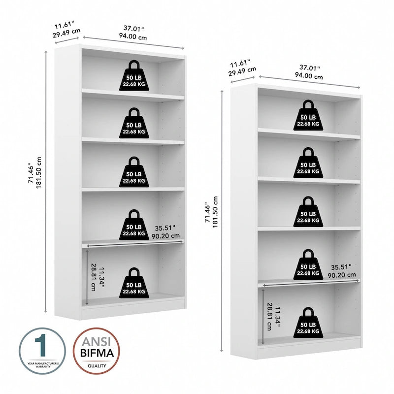 Universal Tall 5 Shelf Bookcase Storage - Set of 2 by Bush Furniture