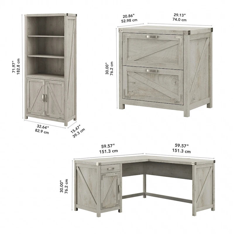 Knoxville 60W L-Desk with File Cabinet and Bookcase by Bush Furniture