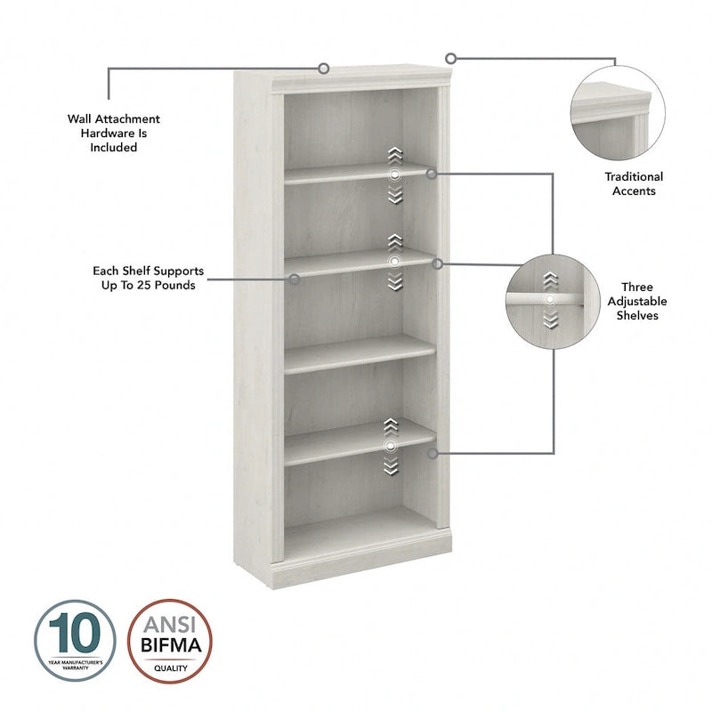 Saratoga Tall 5 Shelf Bookcase - Set of 2 by Bush Furniture