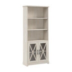 Lennox Farmhouse 5 Shelf Bookcase with Glass Doors by Bush Furniture