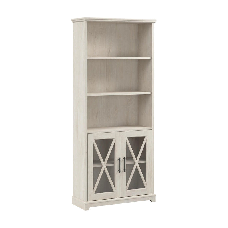 Lennox Farmhouse 5 Shelf Bookcase with Glass Doors by Bush Furniture