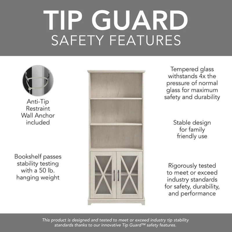 Lennox Farmhouse 5 Shelf Bookcase with Glass Doors by Bush Furniture
