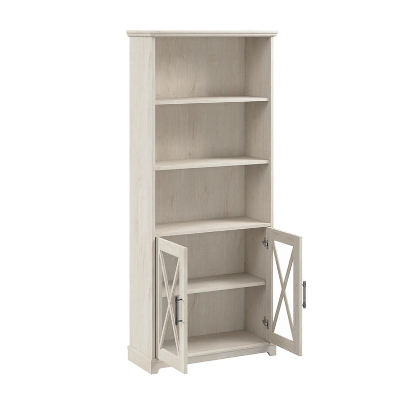 Lennox Farmhouse 5 Shelf Bookcase with Glass Doors by Bush Furniture