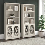 Lennox Farmhouse 5 Shelf Bookcase with Glass Doors by Bush Furniture