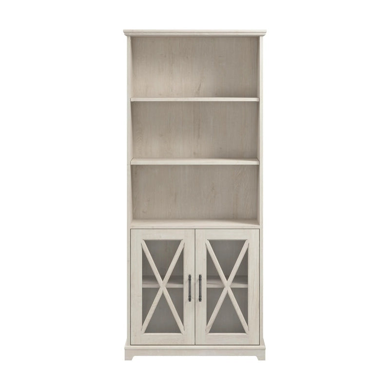 Lennox Farmhouse 5 Shelf Bookcase with Glass Doors by Bush Furniture