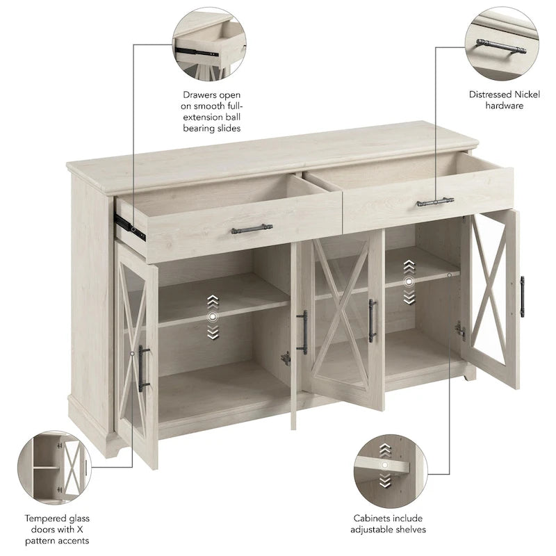Lennox 60W Sideboard Buffet Cabinet with Drawers by Bush Furniture