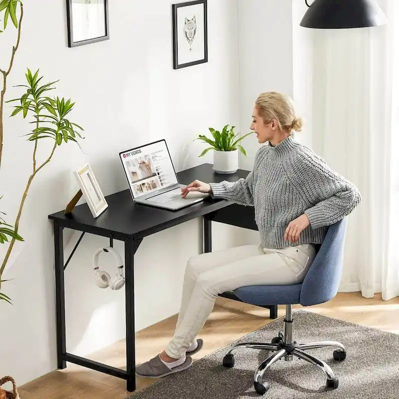 Modern Computer Office Desk with Storage Bag and Headphone Hook for Bedrooms and Study Corners or Small Home Offices
