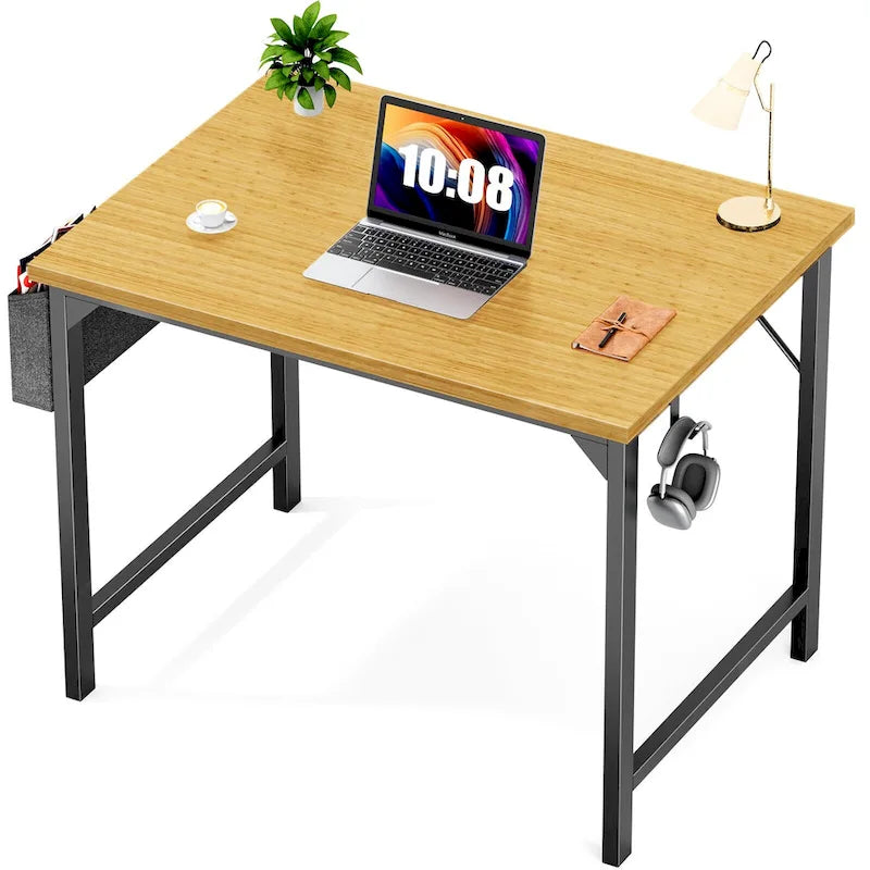 Modern Computer Office Desk with Storage Bag and Headphone Hook for Bedrooms and Study Corners or Small Home Offices