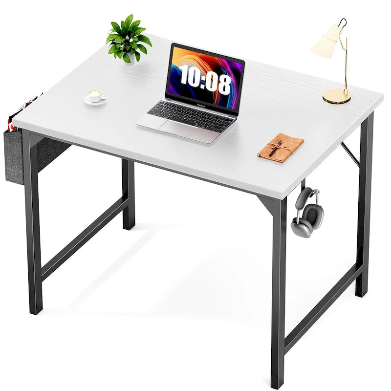 Modern Computer Office Desk with Storage Bag and Headphone Hook for Bedrooms and Study Corners or Small Home Offices