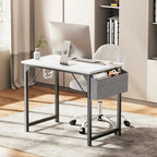 Modern Computer Office Desk with Storage Bag and Headphone Hook for Bedrooms and Study Corners or Small Home Offices