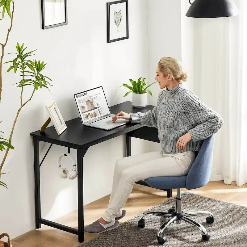Modern Computer Office Desk with Storage Bag and Headphone Hook for Bedrooms and Study Corners or Small Home Offices