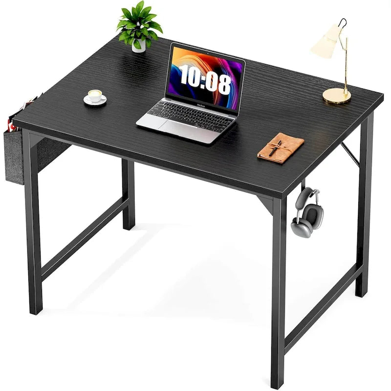 Modern Computer Office Desk with Storage Bag and Headphone Hook for Bedrooms and Study Corners or Small Home Offices