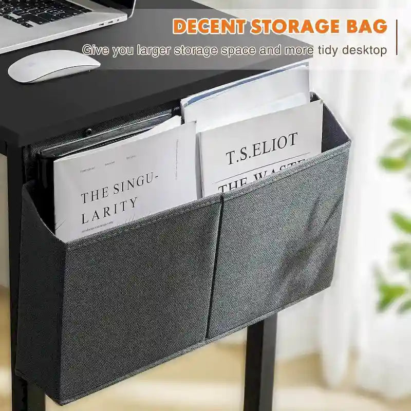 Modern Computer Office Desk with Storage Bag and Headphone Hook for Bedrooms and Study Corners or Small Home Offices