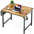 Modern Computer Office Desk with Storage Bag and Headphone Hook for Bedrooms and Study Corners or Small Home Offices