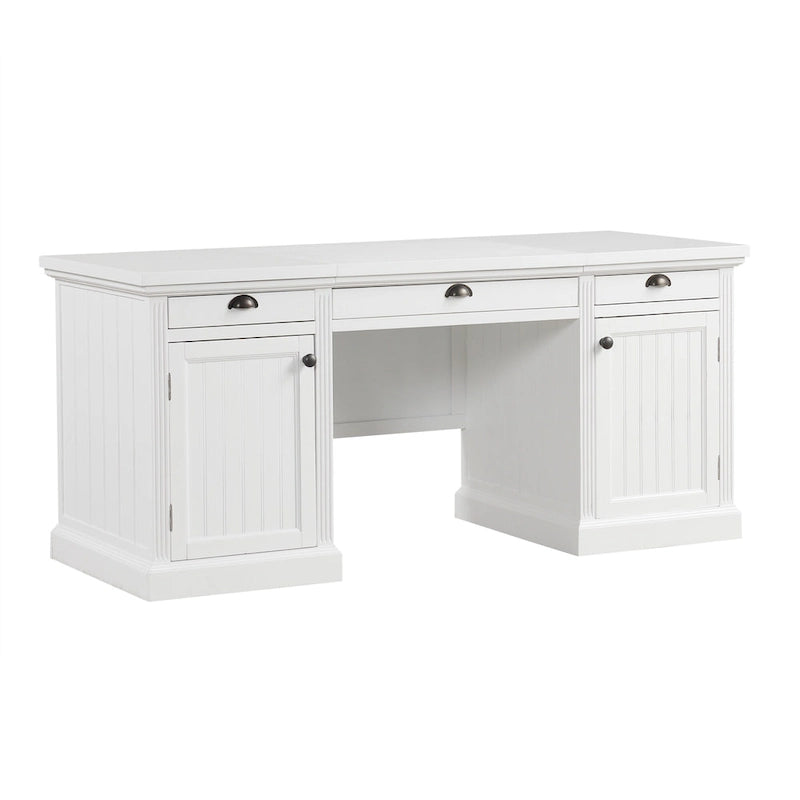 Mid Century Writing Office Desk with Hutch and Open Shelves for Small Home Office or Bedroom Workspaces