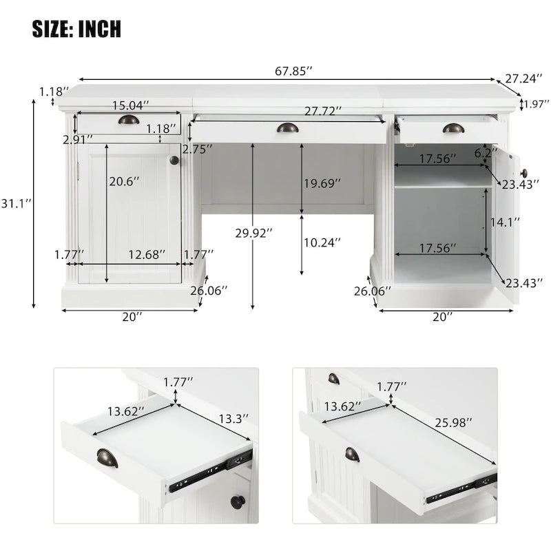 Mid Century Writing Office Desk with Hutch and Open Shelves for Small Home Office or Bedroom Workspaces
