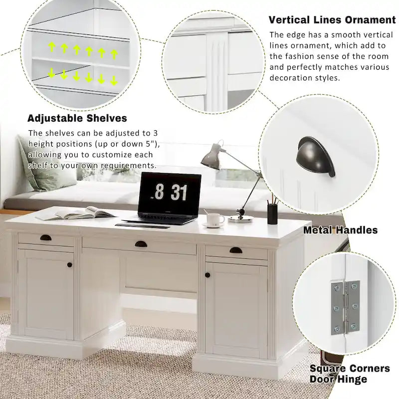 Mid Century Writing Office Desk with Hutch and Open Shelves for Small Home Office or Bedroom Workspaces