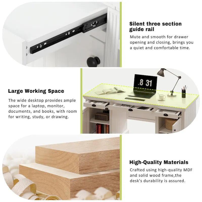 Mid Century Writing Office Desk with Hutch and Open Shelves for Small Home Office or Bedroom Workspaces