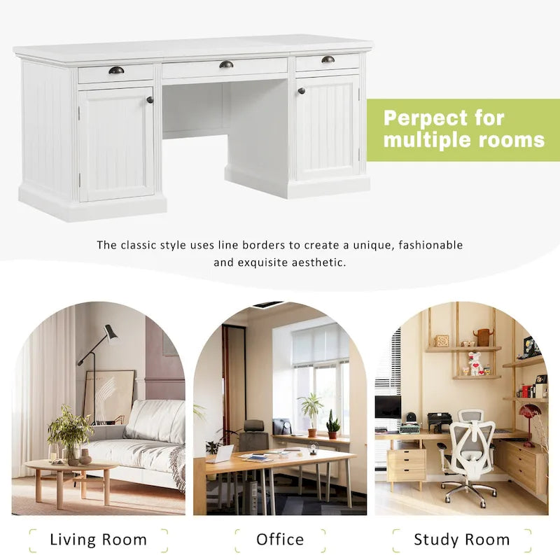 Mid Century Writing Office Desk with Hutch and Open Shelves for Small Home Office or Bedroom Workspaces