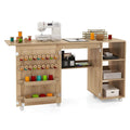 Costway Rattan Sewing Machine Table with Rattan Door 18 Pegs Storage - See Details