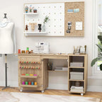 Costway Rattan Sewing Machine Table with Rattan Door 18 Pegs Storage - See Details