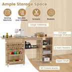 Costway Rattan Sewing Machine Table with Rattan Door 18 Pegs Storage - See Details