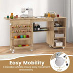 Costway Rattan Sewing Machine Table with Rattan Door 18 Pegs Storage - See Details