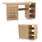 Costway Rattan Sewing Machine Table with Rattan Door 18 Pegs Storage - See Details