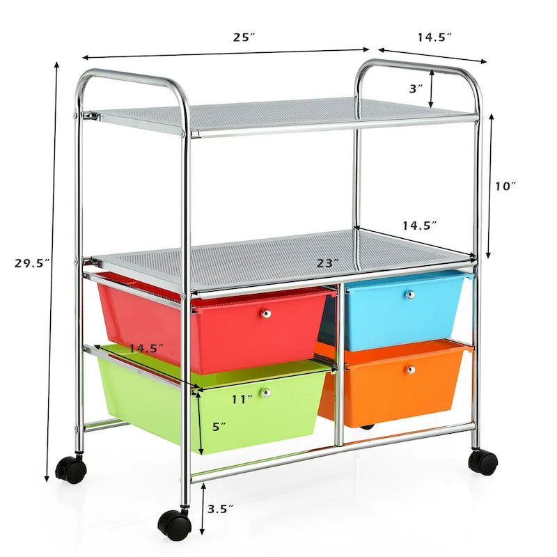 Gymax 4 Drawers Rolling Storage Cart Metal Rack Shelf Home Office - See Details