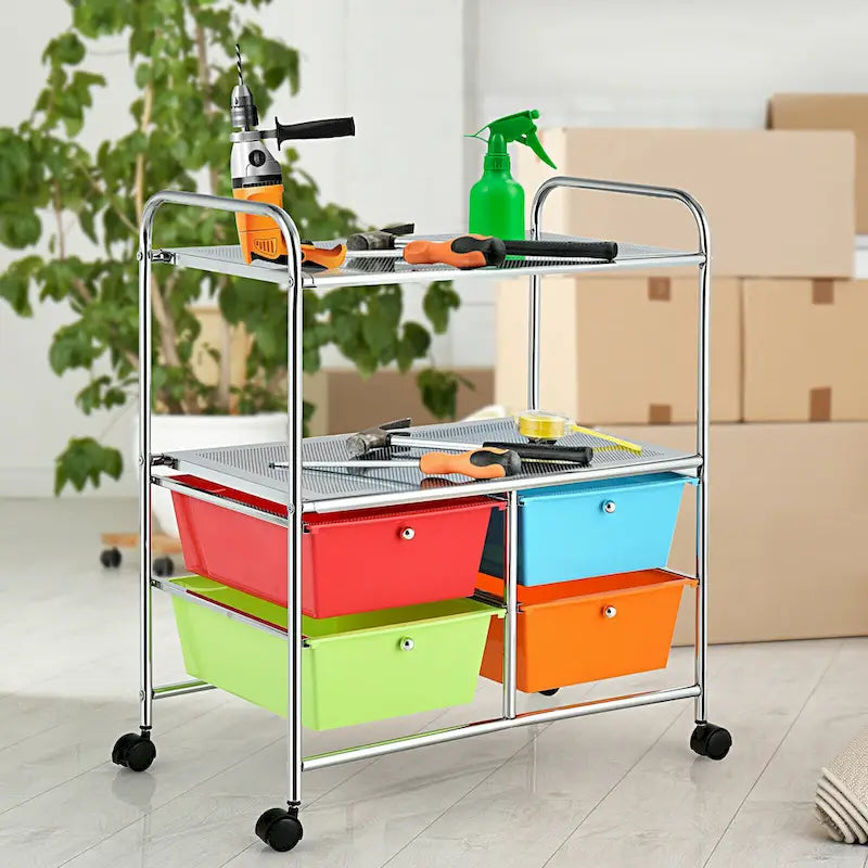 Gymax 4 Drawers Rolling Storage Cart Metal Rack Shelf Home Office - See Details