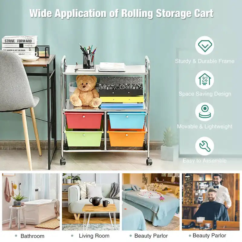 Gymax 4 Drawers Rolling Storage Cart Metal Rack Shelf Home Office - See Details