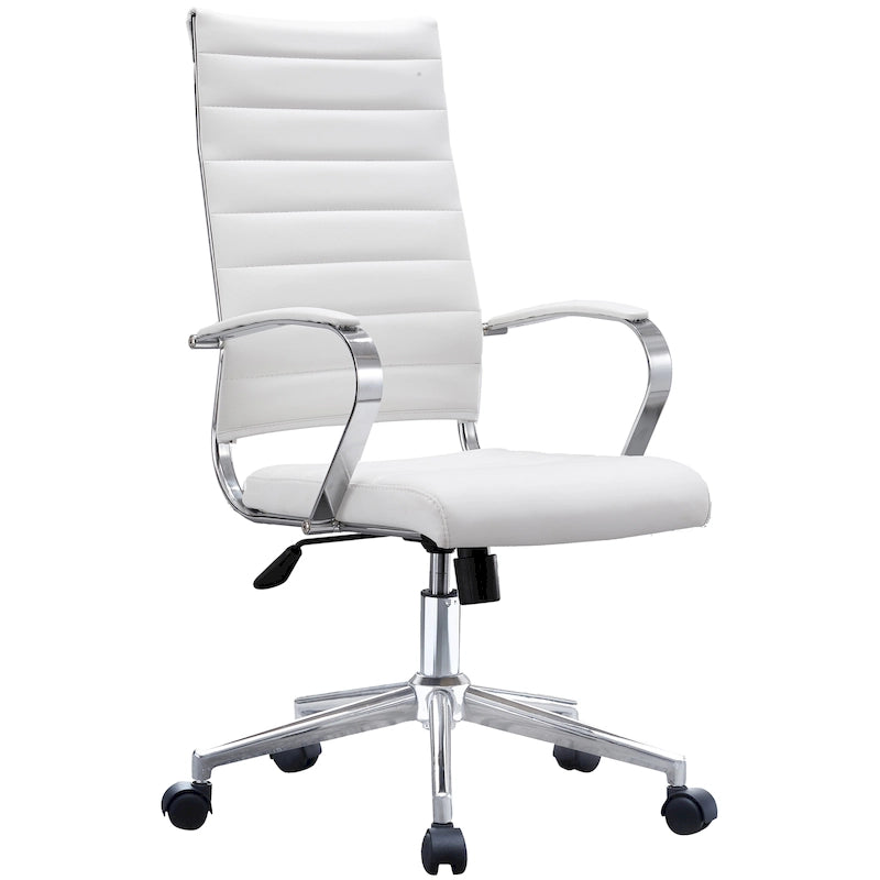 Modern High Back Office Chair Ribbed PU Leather Manager Tilt Conference Room Computer Desk Boss Task Executive Boss
