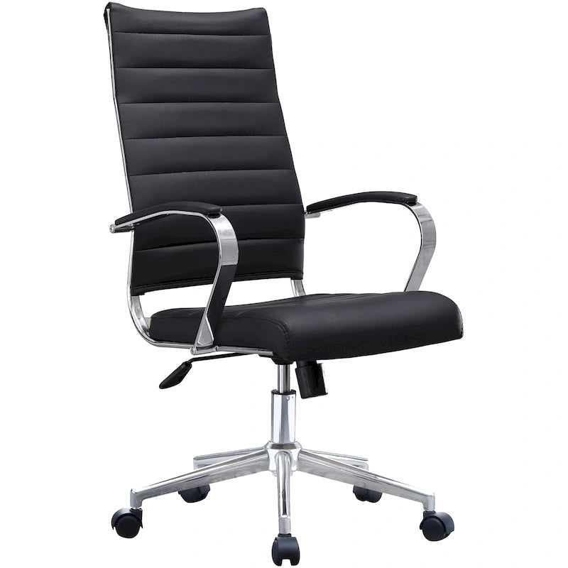 Modern High Back Office Chair Ribbed PU Leather Manager Tilt Conference Room Computer Desk Boss Task Executive Boss