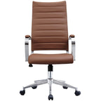Modern High Back Office Chair Ribbed PU Leather Manager Tilt Conference Room Computer Desk Boss Task Executive Boss