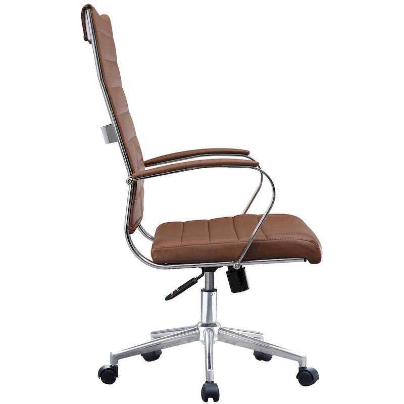 Modern High Back Office Chair Ribbed PU Leather Manager Tilt Conference Room Computer Desk Boss Task Executive Boss