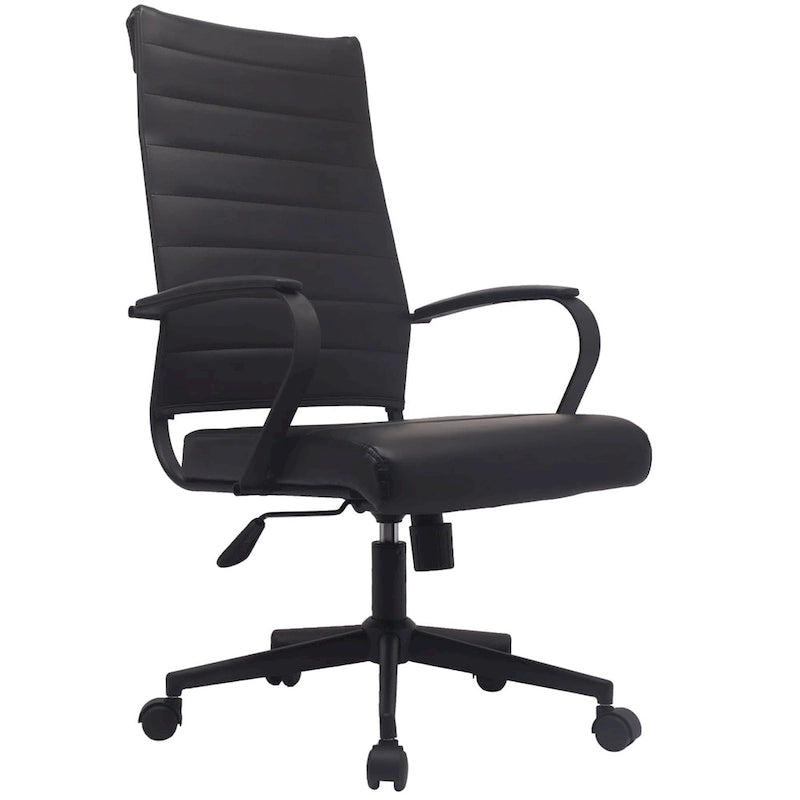 Modern High Back Office Chair Ribbed PU Leather Manager Tilt Conference Room Computer Desk Boss Task Executive Boss