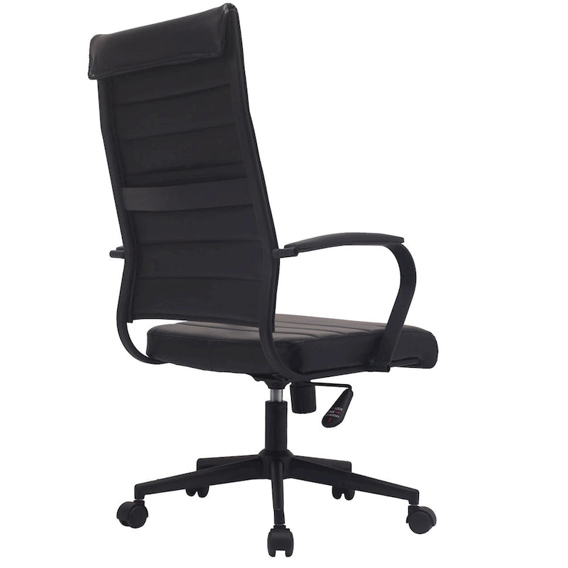Modern High Back Office Chair Ribbed PU Leather Manager Tilt Conference Room Computer Desk Boss Task Executive Boss