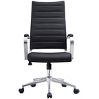 Modern High Back Office Chair Ribbed PU Leather Manager Tilt Conference Room Computer Desk Boss Task Executive Boss