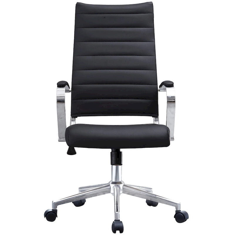 Modern High Back Office Chair Ribbed PU Leather Manager Tilt Conference Room Computer Desk Boss Task Executive Boss