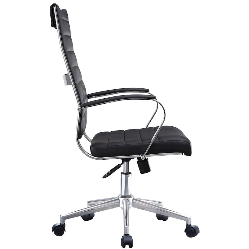 Modern High Back Office Chair Ribbed PU Leather Manager Tilt Conference Room Computer Desk Boss Task Executive Boss