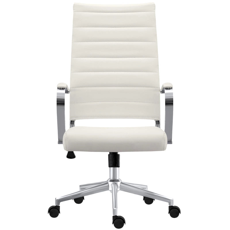 Modern High Back Office Chair Ribbed PU Leather Manager Tilt Conference Room Computer Desk Boss Task Executive Boss
