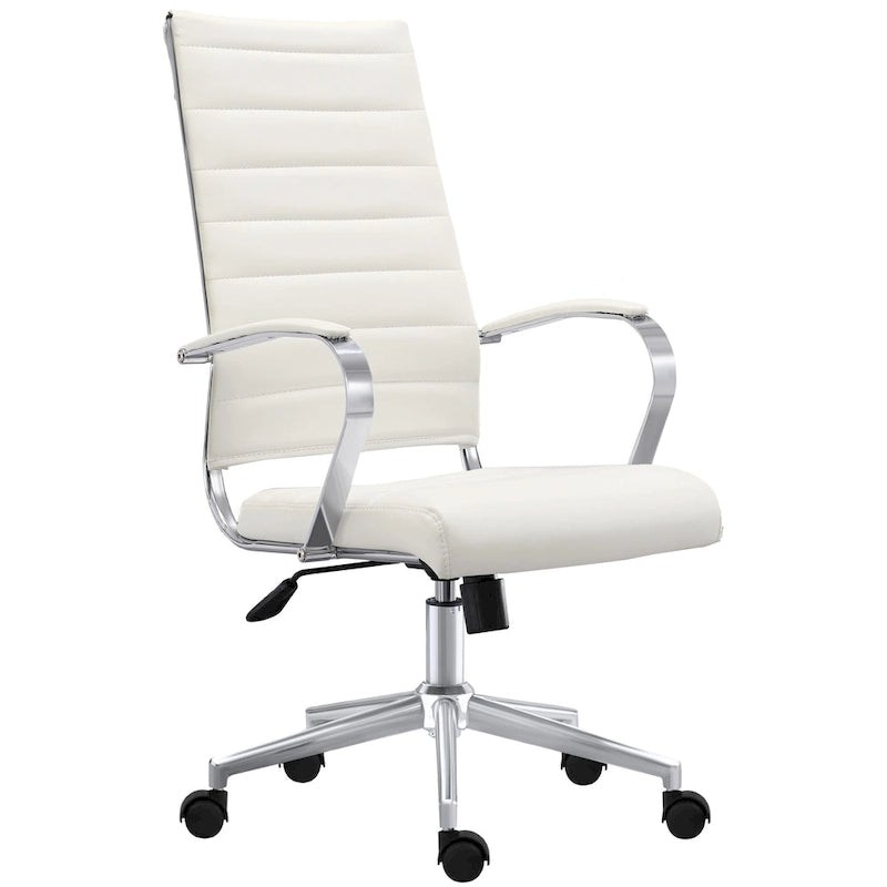 Modern High Back Office Chair Ribbed PU Leather Manager Tilt Conference Room Computer Desk Boss Task Executive Boss