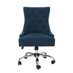 Ovi Swivel Office Chair, Navy Blue Fabric, Tufted Back, Rolling Wheels