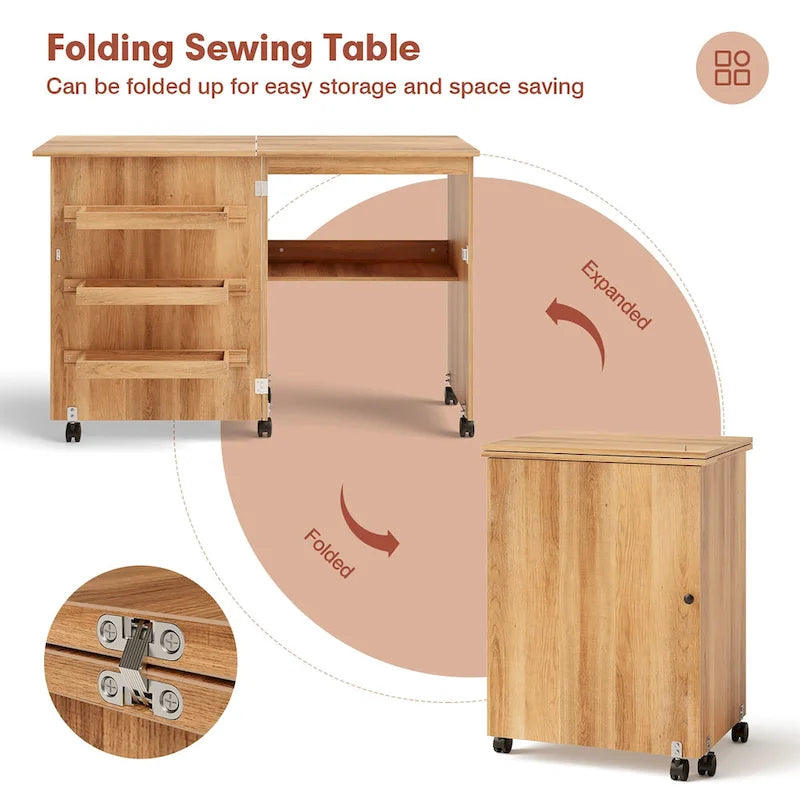 Gymax Folding Sewing Craft Table Shelf Storage Cabinet Home Furniture