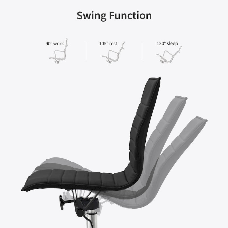 Modern Drafting Chair Upholstered PU Leather Ribbed Armless Mid Back with Tall Adjustable Base & Leg Rest