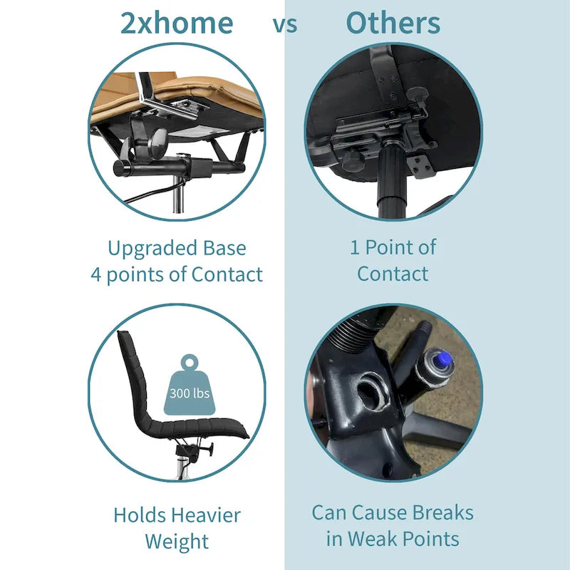 Modern Drafting Chair Upholstered PU Leather Ribbed Armless Mid Back with Tall Adjustable Base & Leg Rest